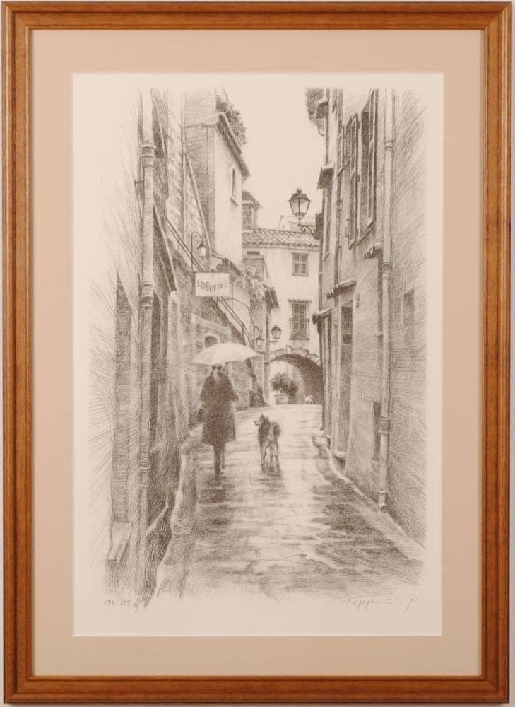 Amazon | 笹倉鉄平 「小雨ふっても」 犬 絵画 フランス 風景画